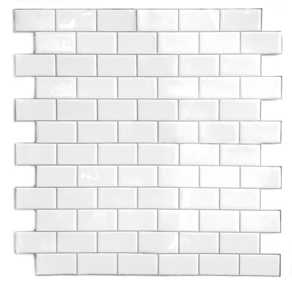 Main Street 8" x 8" White Subway Vinyl Peel and Stick Tile Backsplash, Removable Wall, Backsplash, and Art Project Tiles, 8‑pack