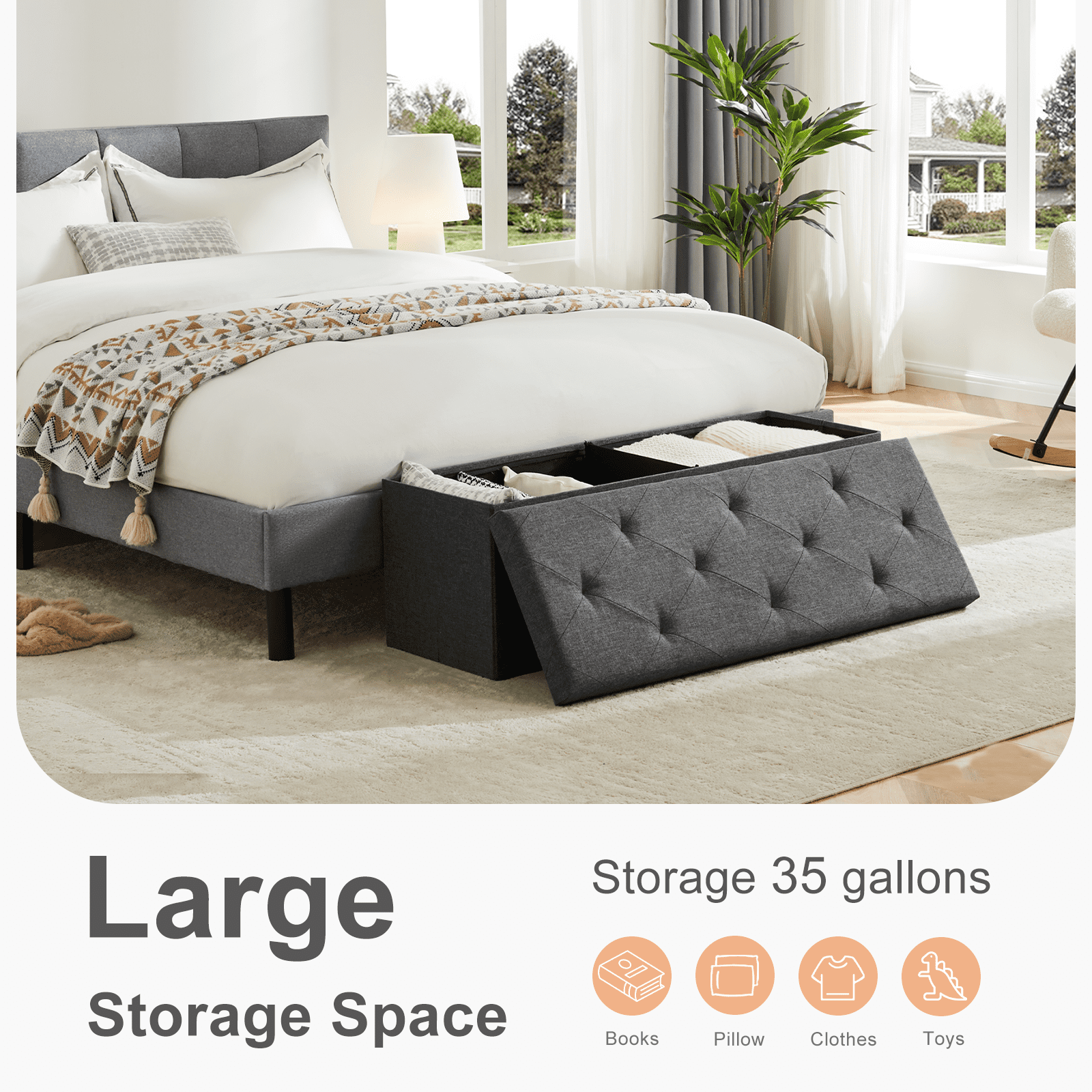 MAYEERTY Storage Ottoman with Thicker Foam Padded Seat, Folding Foot Rest for Living Room End of Bed Bench