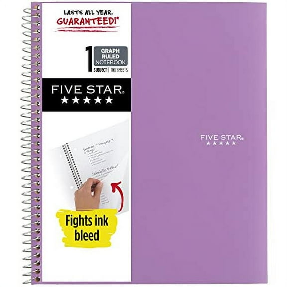 Five Star Spiral Notebook, Graph Ruled Paper, 11" x 8-1/2", Amethyst Purple, 100 Pages