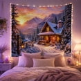 thumbnail image 2 of Snowy Mountain Cabin With Sunset Sky Serene Rustic for Cabin Lovers Mountain Landscape Art Christmas Gift Tapestry Wall Hanging for Bedroom and Living Room, 2 of 7