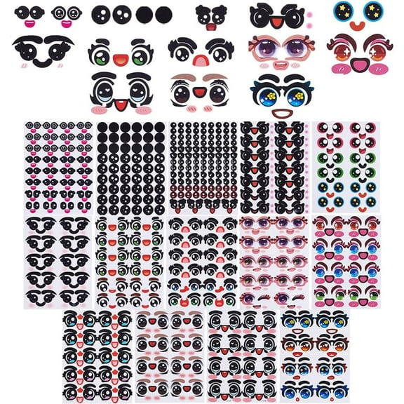 228 Pairs 14 Styles Paper Eye Stickers Expression Stickers Puffy Eyes Sticker Self-Adhesive Cartoon Face Sticker for Puppets Animals Craft Creative Projects Making