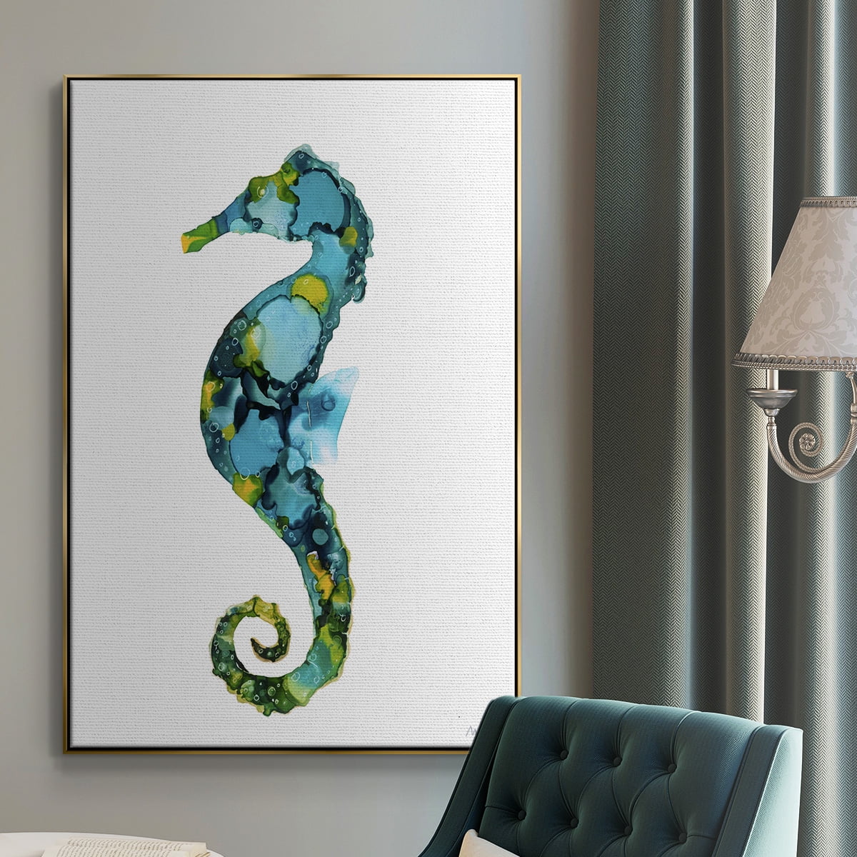 Seahorse Framed Premium Gallery Wrapped Canvas - Ready to Hang - 25 x 37 - Gold Floating Frame