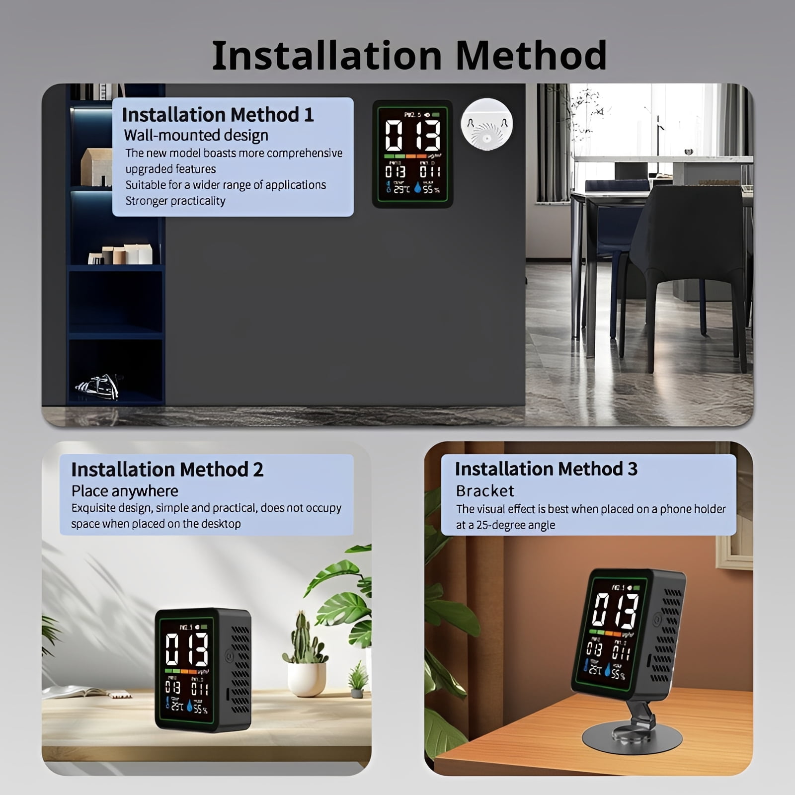 5-in-1 Indoor Air Quality Monitor with Laser Sensor - Accurate Real-Time Tracking for PM1.0 PM2.5 PM10, Temperature & Humidity, LCD Color Screen, USB-C Portable