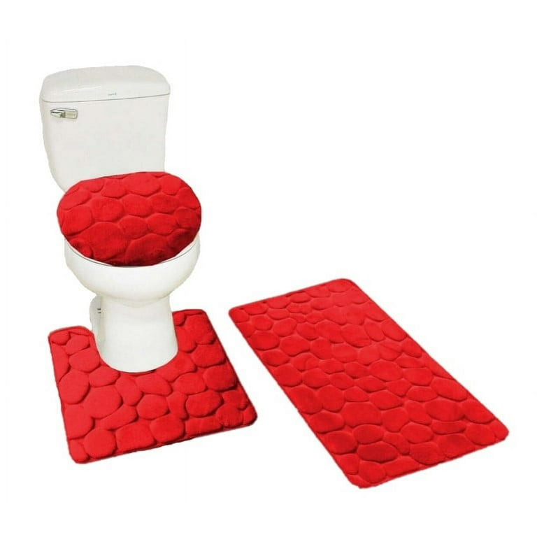 3pc Bathroom Rugs, Velvet Memory Foam Bath Mat - Non-Slip Bath