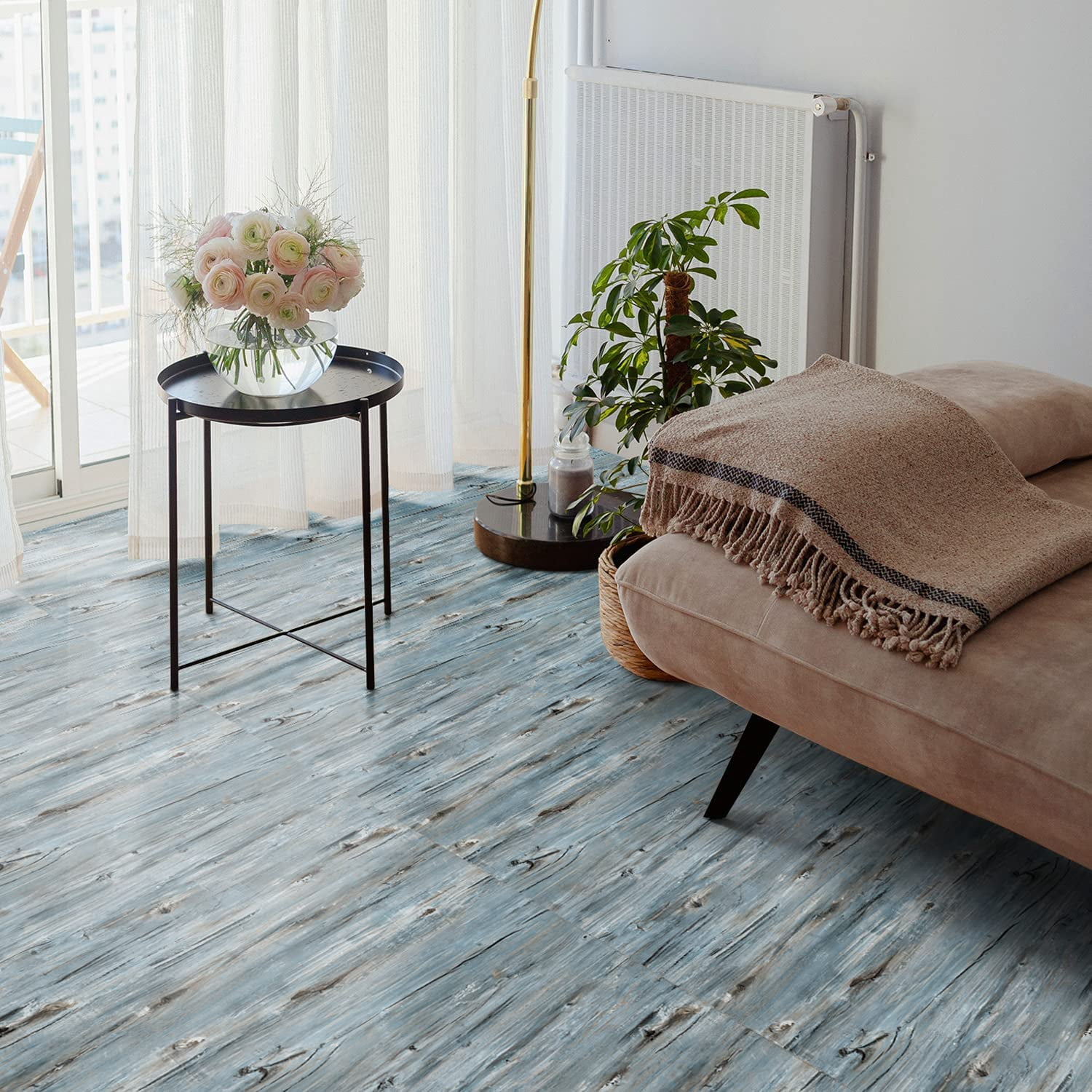 Peel and Stick Vinyl Flooring - 11.8" X 118" Nature-Inspired Colors Flooring, Realistic Wood Finish Floor Roll with Waterproof, Slip-Resistant - for Bathroom, Rv