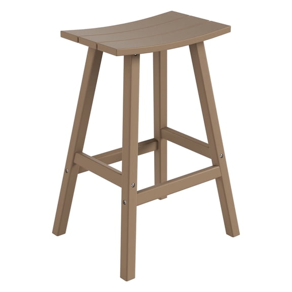 CostaElm 29" Outdoor Saddle Seat Bar Stool, HDPE Plastic Patio Bar Stool, Weathered Wood