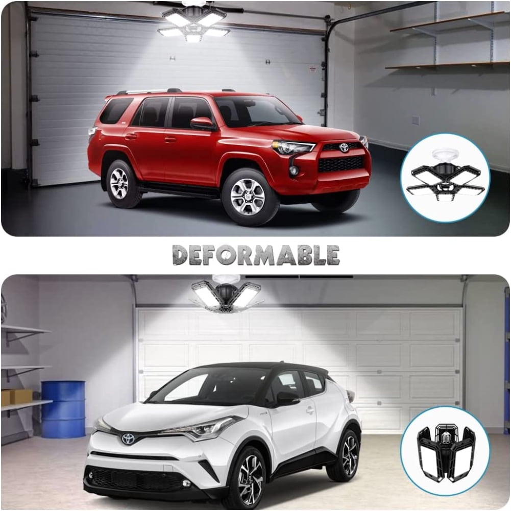 Deformable LED Garage Lights, 160W, 16000 Lumens, 5 Adjustable Panels, 2 Pack, Black