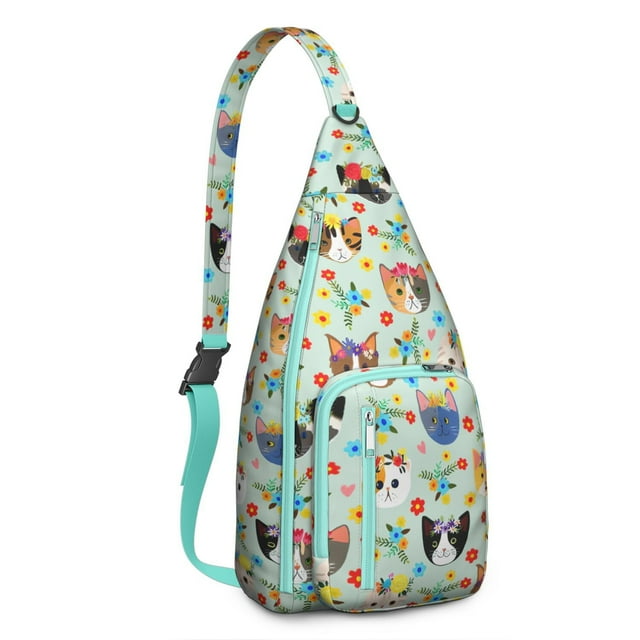 Cute Cartoon Cat Sling Backpack - Funny Paw Pattern Shoulder Bag (Adorable Pet Design, Lightweight & Durable)