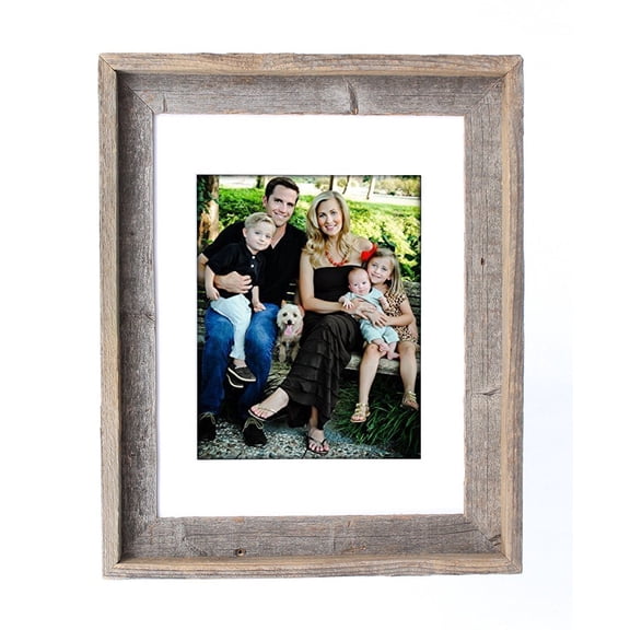 Rustic Signature 8" x 10" Weathered Gray Reclaimed Wood Picture Frame (White Mat for a 5" x 7" Photo)