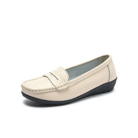 

Wazshop Ladies Flats Flat Loafers Round Toe Boat Shoes Nonslip Slip On Nursing Shoe Womens Moccasins Low Top Lightweight Beige 8