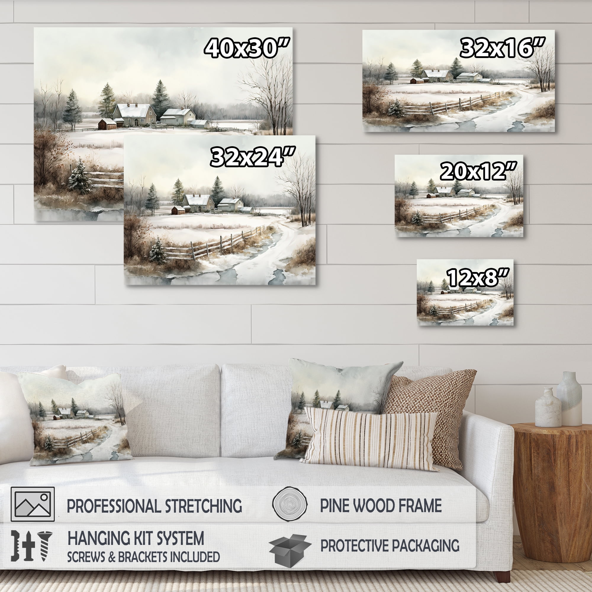 Designart Missouri Farm In Winter Canvas Wall Art
