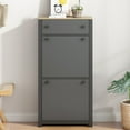thumbnail image 2 of 47" H Accent Shoe Storage Cabinet, Modern Free Standing Shoe Rack Organizer with 2 Flip Drawers and Adjustable Panel, Wood Narrow Chest for Living Room, Entryway, Hallway, Corridor, Grey, 2 of 8