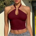 thumbnail image 2 of SNKSDGM Women Metal Buckle Crop Tank Top, Cutout Front Ruched Side Hot Girl Style Sling for Inner & Outer Wear Red S, 2 of 5