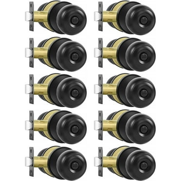 10 Pack Matte Black Door Knobs with Lock, Bed and Bath Door Knob Interior Keyless Locksets