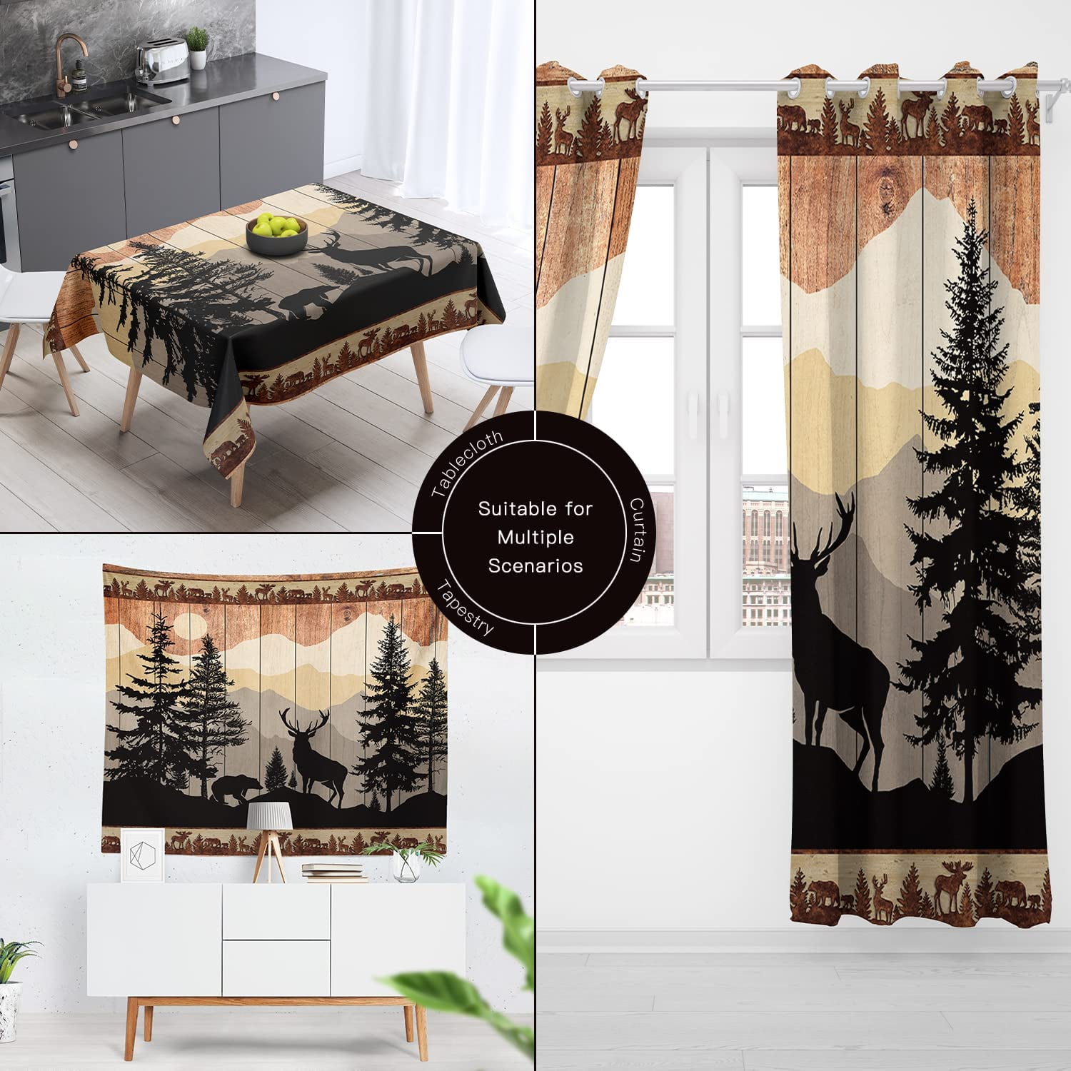 Rustic Hunting Deer Shower Curtain Set for Bathroom, Forest Woodland Cabin Bathroom Decorations, Farmhouse Country Lodge Bathroom Decor Polyester Fabric-72" x 72"