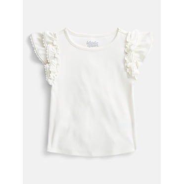 Wonder Nation Girls' Ribbed Top with Short Ruffle Sleeves, Sizes 4-18 & Plus