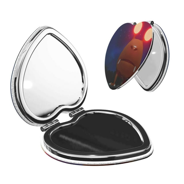 Pofeuu Pikmin for Portable Pocket Makeup Mirror PU Cover Compact Travel Mirror with Normal and Magnifying Double Sided Glass-Heart Shape