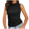 thumbnail image 1 of Yuyuzo Womens Mesh Tank Tops High Neck Slim Fitted Basic Shirts Side Ruched No See Through Tee Tops, 1 of 6