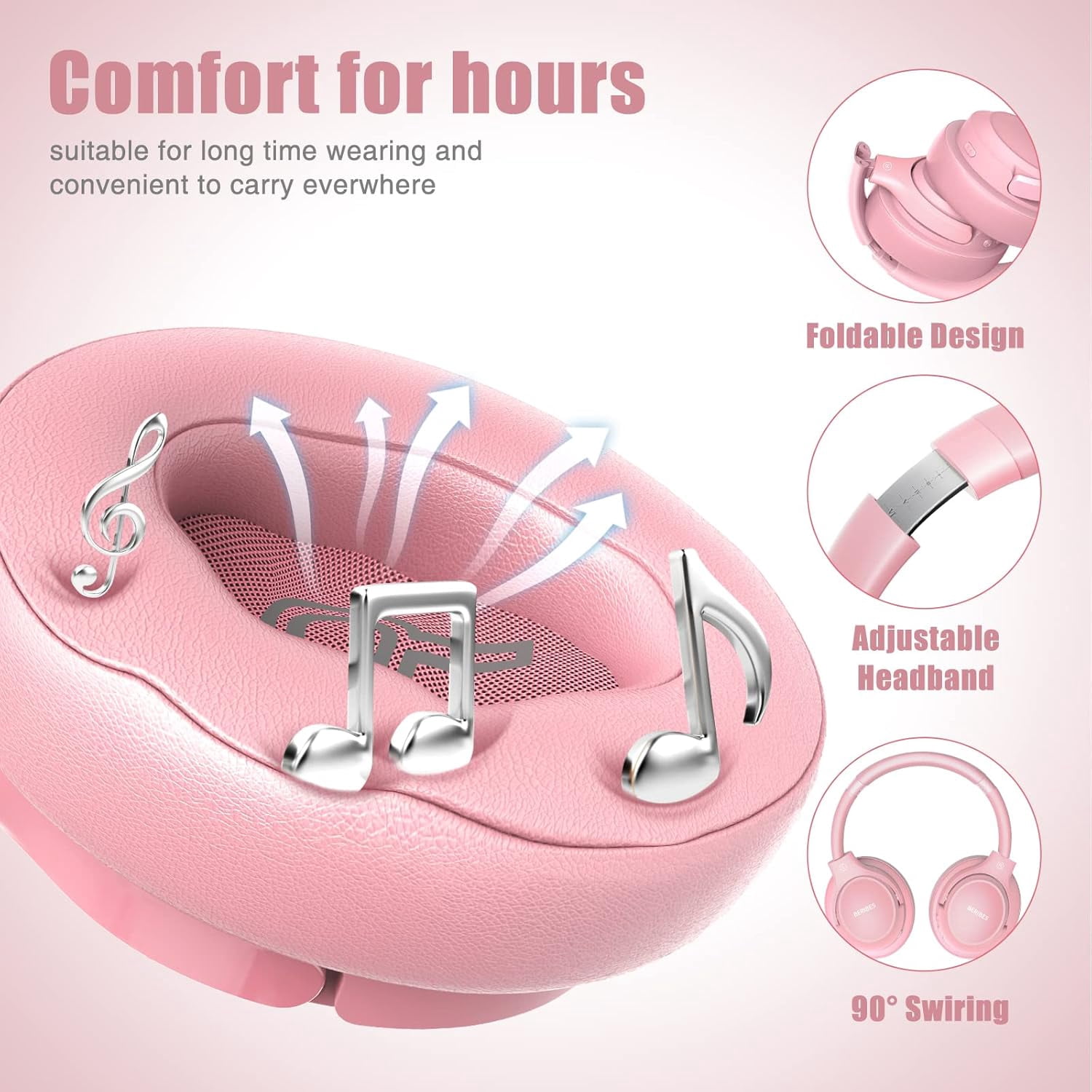 Bluetooth Headphones Over Ear, 65H Playtime and 6 EQ Music Modes Wireless Headphones with Microphone (White)