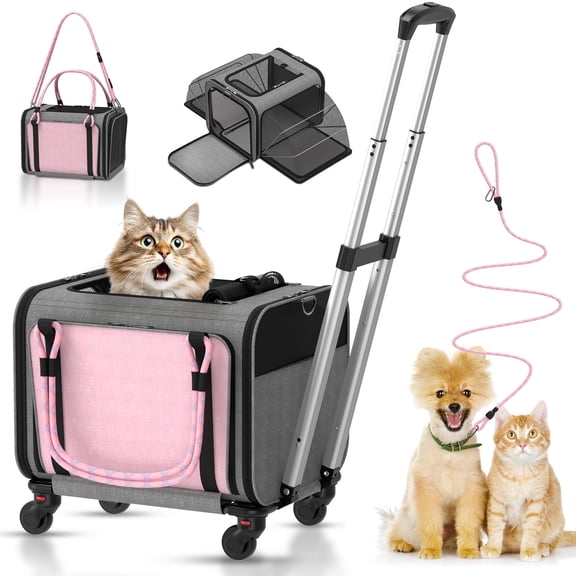 BEBANG Pet Carrier with Wheels Airline Approved, Expandable Rolling Cat Carrier for Small Dog Under 25lbs, Cat Soft Carrier Pet Travel Bag