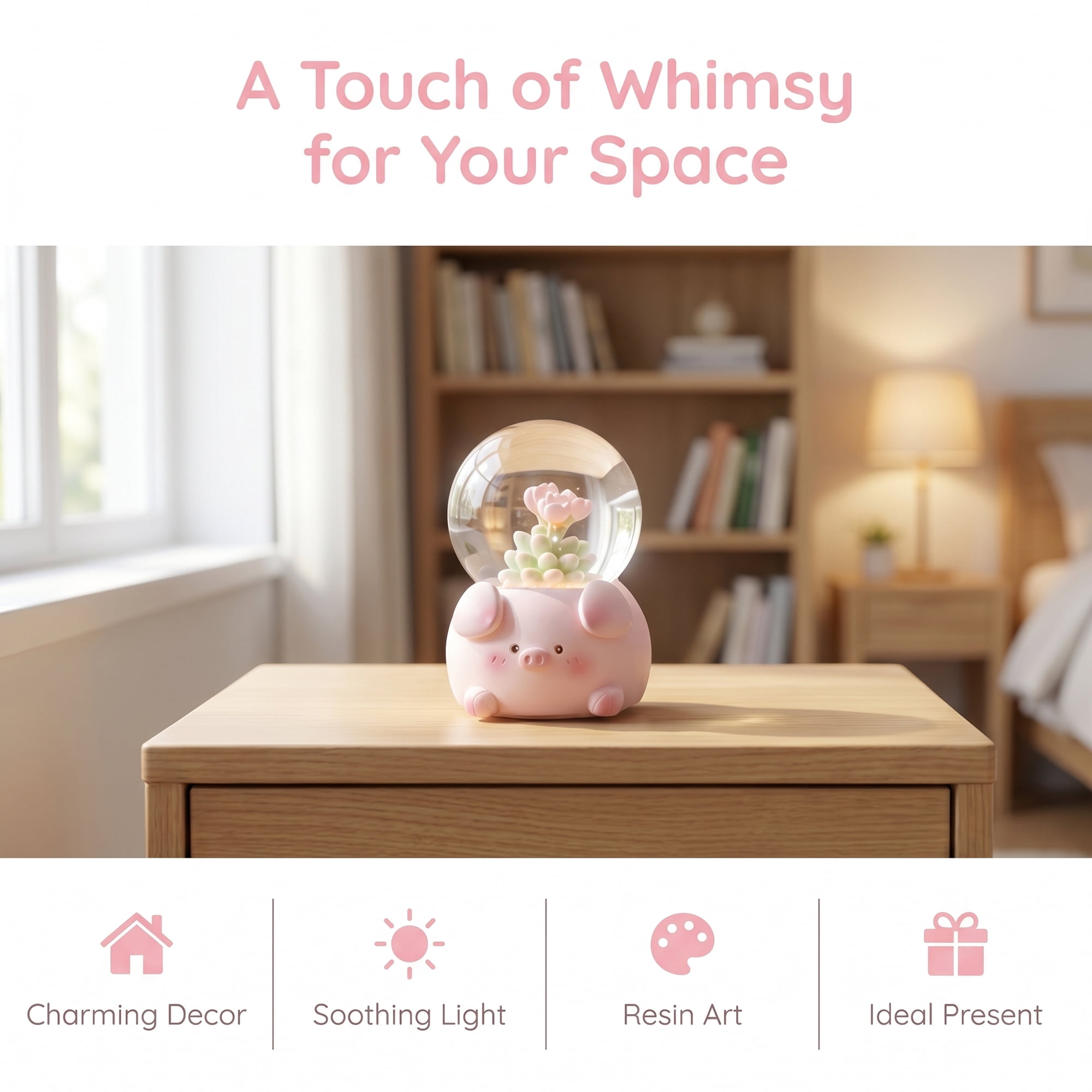 Unique Bargains Mini Resin Figurine Snow Light Up Crystal Ball Pink C 1.8" x 1.8" x 2.7"