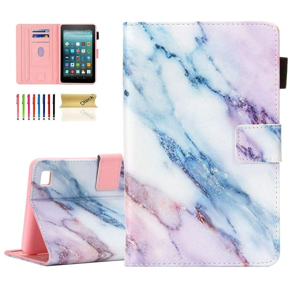 Dteck Case Cover for Kindle Fire 7 Tablet (7" Display, 9th/7th/5th Generation, 2019/2017/2015 Release) - Auto Sleep Wake Case Synthetic Leather Wallet Protector Fold Stand Kindle Cover (White Marble)