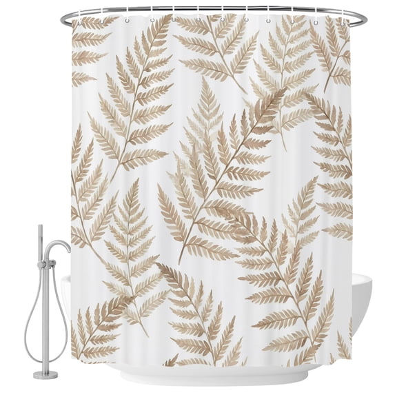 Small Stall Shower Curtain 48x72 Inch Narrow Half Size Brown Ferns Bath Curtains Bathroom Decor, Spring Summer Botanical Leaves Waterproof Fabric Shower Curtain Set with Hooks 48 Inch