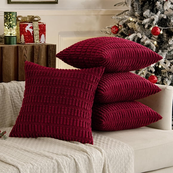 Funda de almohada decorativa MIULEE, 18 x 18 pulgadas, pana roja vino