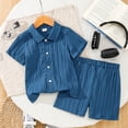 thumbnail image 5 of Splozh Boys Spring Outfits Little Boy Linen Set Simple Solid Color Shirt Shorts Two Piece Set Summer Short Set Navy,4-5 Years, 5 of 5