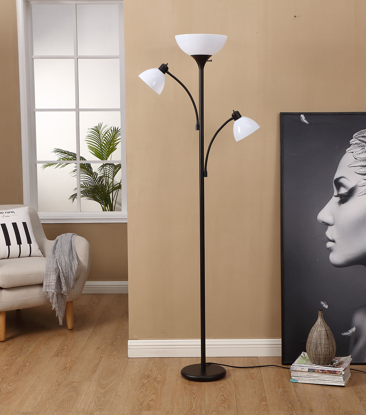Brightech Sky Dome Double 72 in. Black Torchiere LED Floor Lamp with  Adjustable Arms