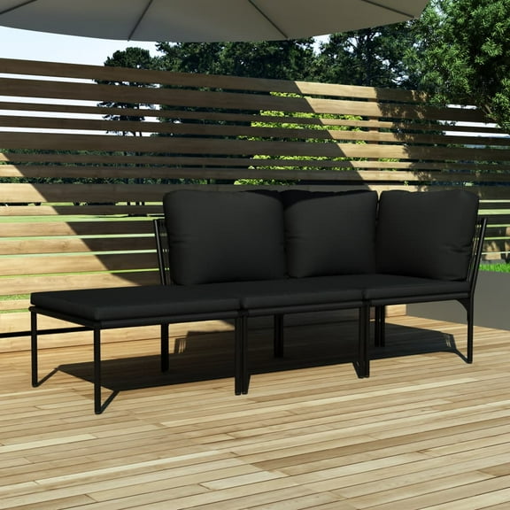 vidaXL 3 Piece Patio Lounge Set with Cushions Black PVC