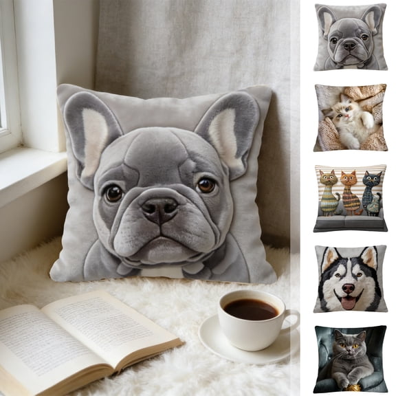 FEOLGEHLY Animal Print Decorative Throw Pillow Covers 18x18 in, All Season Cute Pet Patterns Soft Cushion Covers for Couch Bedroom Living Room Home Decor, Machine Washable Durable (E)