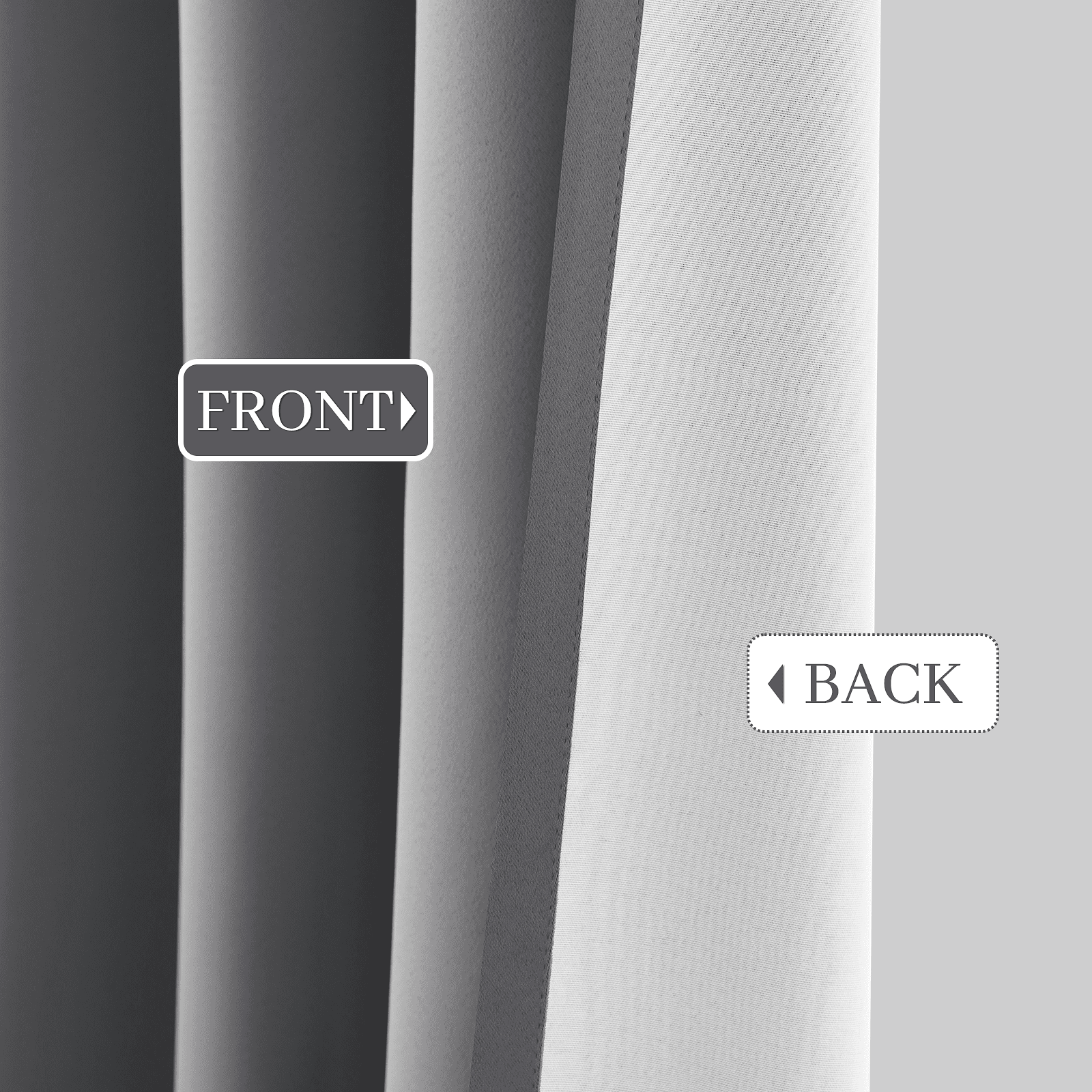 Yakamok 100% Blackout Curtain Panels 84 inches Cold and Light Blocking Drapes for Nursery, 2 Thick Layers Thermal Insulated Draperies (2 Pieces, 52 Wide Each Panel, Grey Front with White Backing)