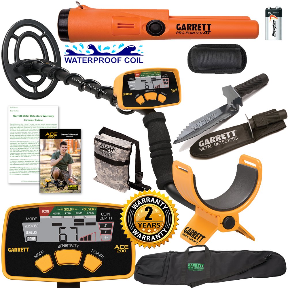 Garrett ACE 200 Metal Detector with Waterproof Coil ProPointer AT and