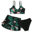 thumbnail image 2 of BXSRUTA Girls 6-14 Medium to Large Floral Print 3 Piece Bikini Swimsuit Set Tankini Top with Skirt Bottom Summer Beach Wear, 2 of 6