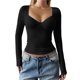 thumbnail image 1 of Camisetas de Larga con Cuello en V para Mujer, Top Corto con Doble Forro y Copa con Costura, Tops para Salir Negro S, 1 of 7