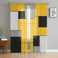 thumbnail image 3 of Yellow Abstract Semi Sheer Curtains 108 Inch Length 2 Panels Set, Geometric Grey Black White Lattice Sheer Kitchen Curtain Privacy Voile Window Curtain for Living Room Bedroom Rod Pocket Drapes, 3 of 7