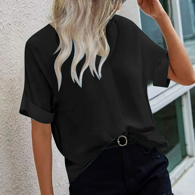 BLANCHES Women's Summer Casual V-Neck T-Shirt – Loose Fit Short-Sleeve Top In Solid Colors