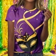 thumbnail image 2 of successthop Mardi Gras T Shirts for Women Mask Print Casual Oversized Crewneck Shirt Short Sleeve Outfits Plus Size Top, 2 of 6