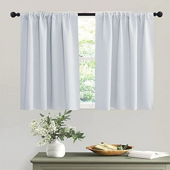 RYB HOME Kitchen Curtains Room Darkening Curtain Tiers Small Window Curtain Draperies for Nursery / Dining Room / Bathroom, 42 inch Wide x 36 inch Long, Grayish White, 2 Panels