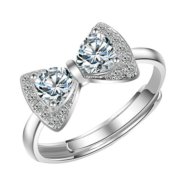 Mujeres Moda Anillo Abierto Anillos Ajustable Bow Knot Cubic Zirconia Anillos de Promesa para Ella