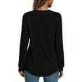 thumbnail image 3 of MOSHU V-neck T Shirts for Women Casual Long Sleeve Tunic Tops Curve Hem Fall Button Shirts, 3 of 8