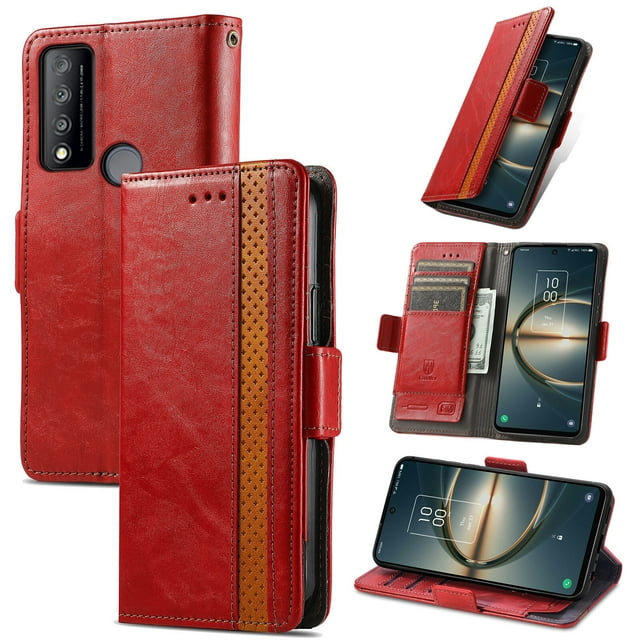 Case for TCL 30 V Cover Leather Wallet Folio Case Book Design Flip Magnetic Closure - Red