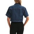 thumbnail image 3 of Chaqueta de mezclilla recortada de manga corta con botones y deshilachada para mujer INSPIRE CHIC, azul oscuro, XL, 3 of 6