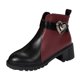 thumbnail image 1 of Botines de mujer Botas de tobillo de tacón grueso con cremallera decorativa y hebilla de cinturón de de imitación de cuero con bloques de colores de estilo británico a la moda para mujer (Wine 6.5), 1 of 7