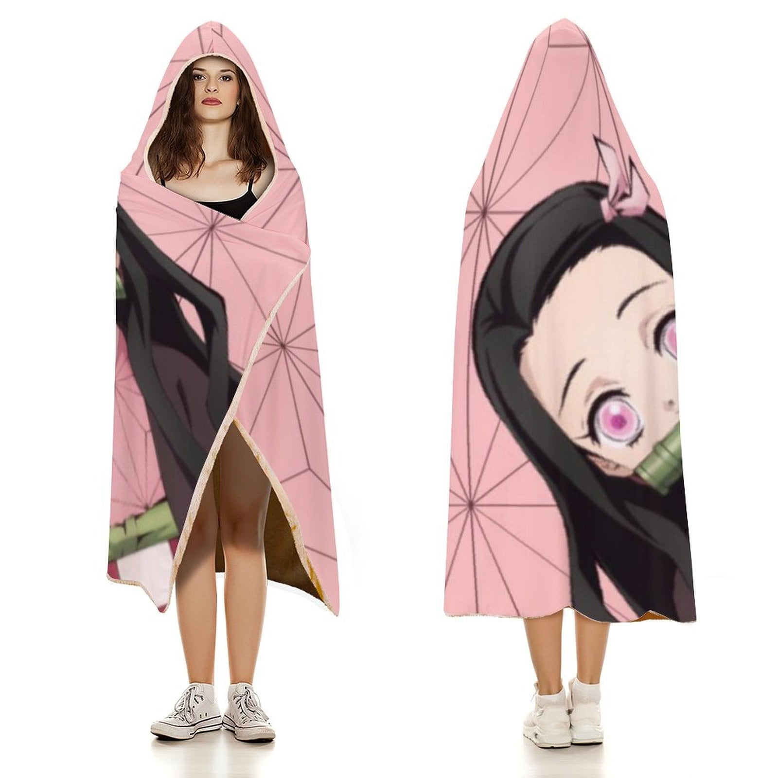 Kamado Nezuko Wearable Blanket Cloak Arctic Velvet Hooded Blanket Soft Fuzzy Hoodie Blanket Cape for Adults Kids 40"x50"