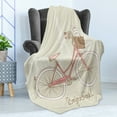 thumbnail image 4 of Dog Soft Flannel Fleece Blanket, Romantic Postcard from Paris Pattern Dog in Basket of the Bicycle Illustration, Cozy Plush for Indoor and Outdoor Use, 70" x 90", Eggshell and Coral, by Ambesonne, 4 of 5