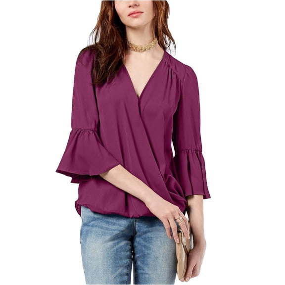 INC International Concepts Surplice-Neck Bell-Sleeve Blou Purple XL