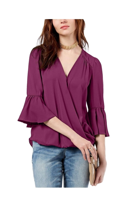 Surplice-Neck Bell-Sleeve Blou Purple XL