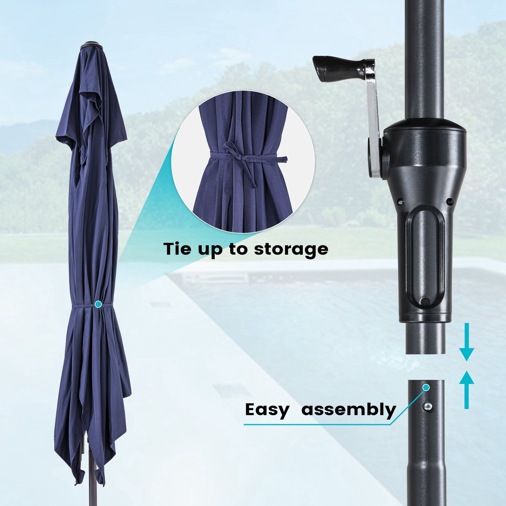 Pellebant 9 x 5 ft Patio Outdoor Umbrella Double Top Market Umbrella in Blue